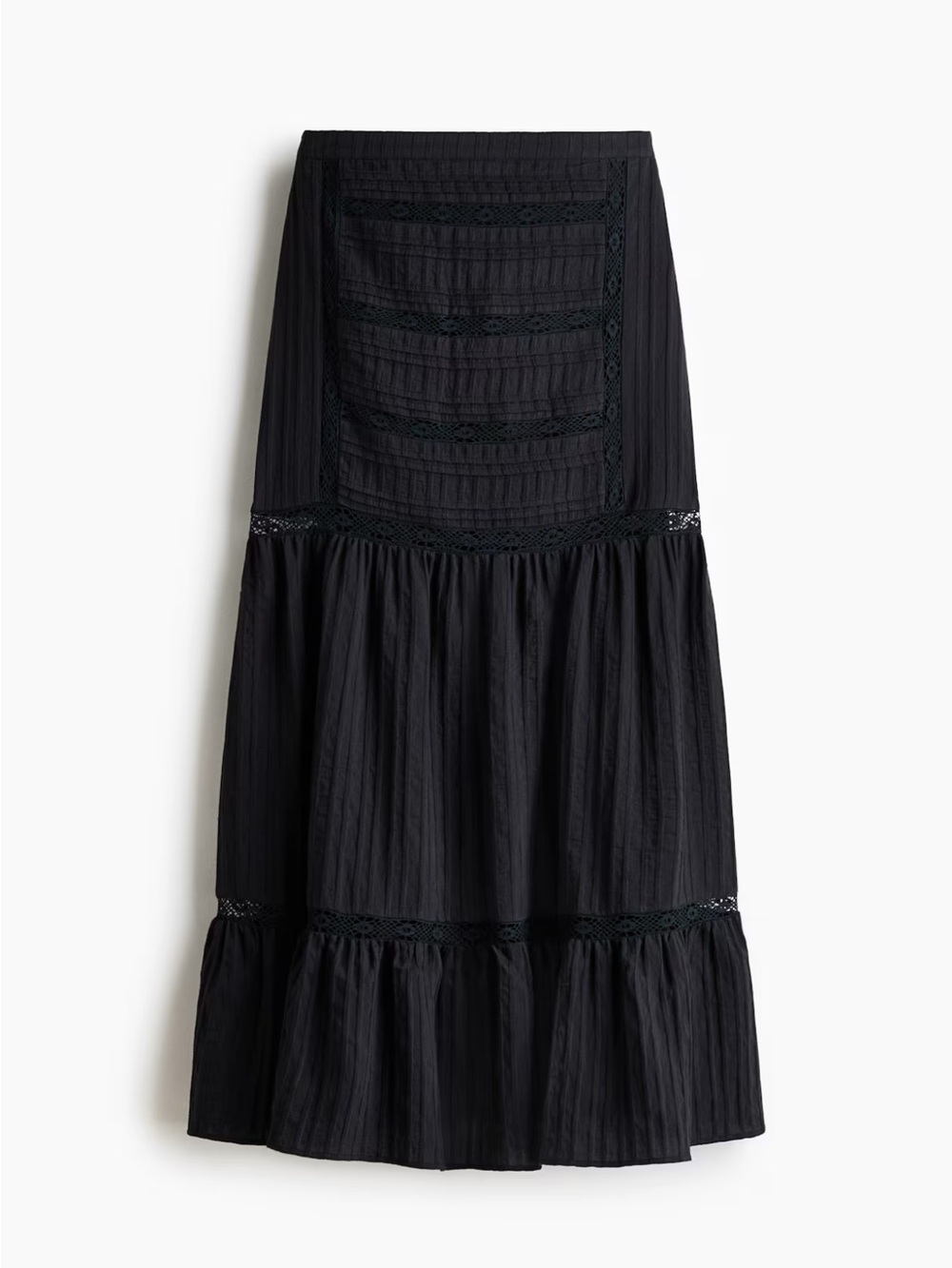 H&M Black Tiered Maxi Skirt with Crochet Panels